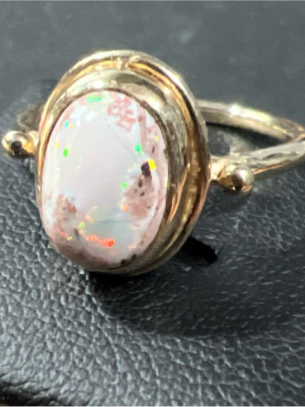 14k Yellow Gold Bezel Set Cabochon Mexican Cantera Fire Opal Ring Size 7.5